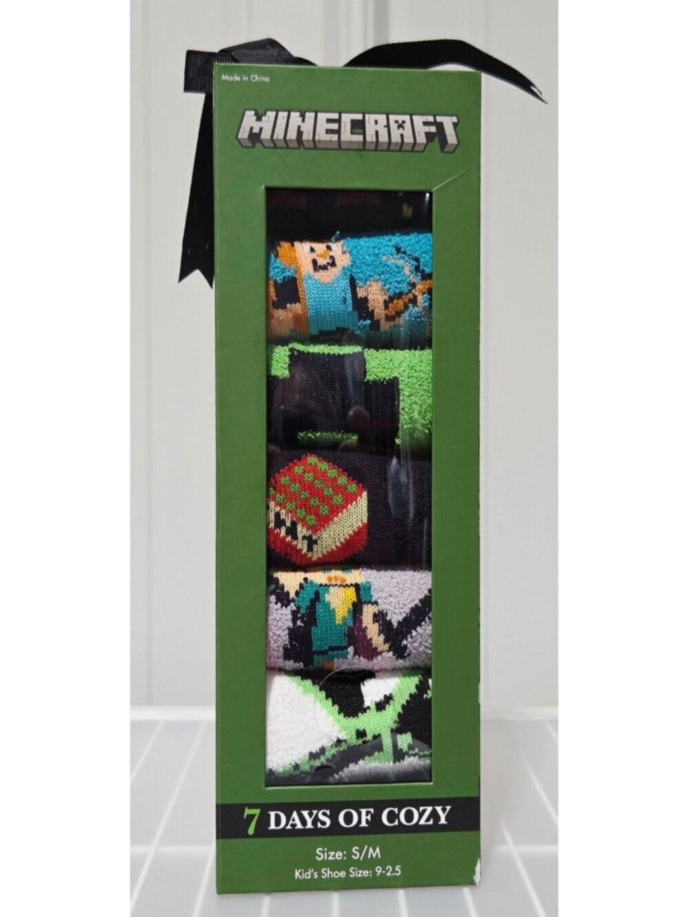 Minecraft Cozy Character Print Socks 7 Count Pack -- Boys' S/M Shoe Size 9 - 2.5